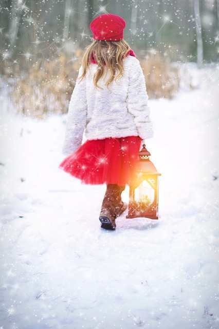 Girl walking in snow